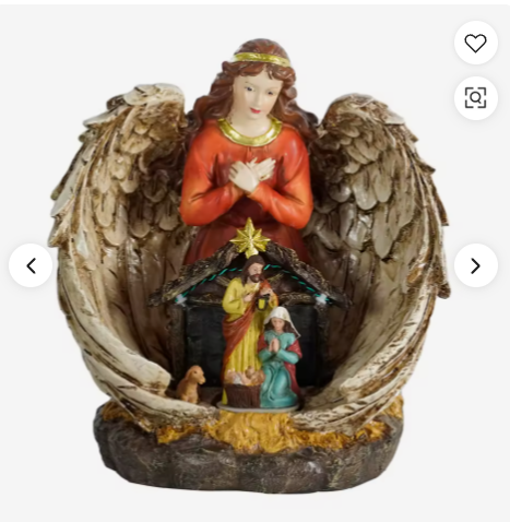 Religious Guardian Angel Nativity Scene Spinning Cradle Glowing Wings Warm LED Lights Christmas Decoration With Movement